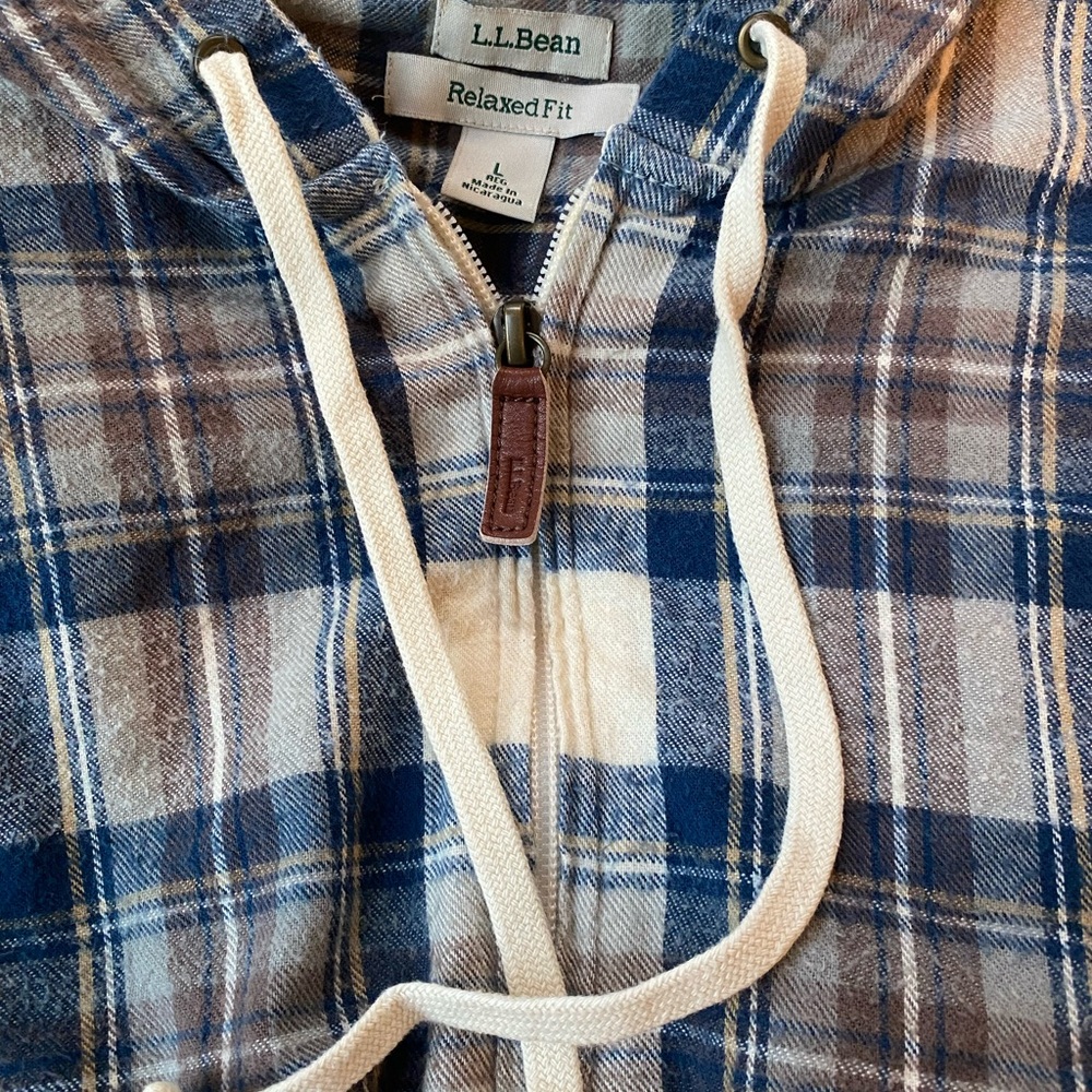 L.L. Bean Women’s Blue & White Flannel Hoodie